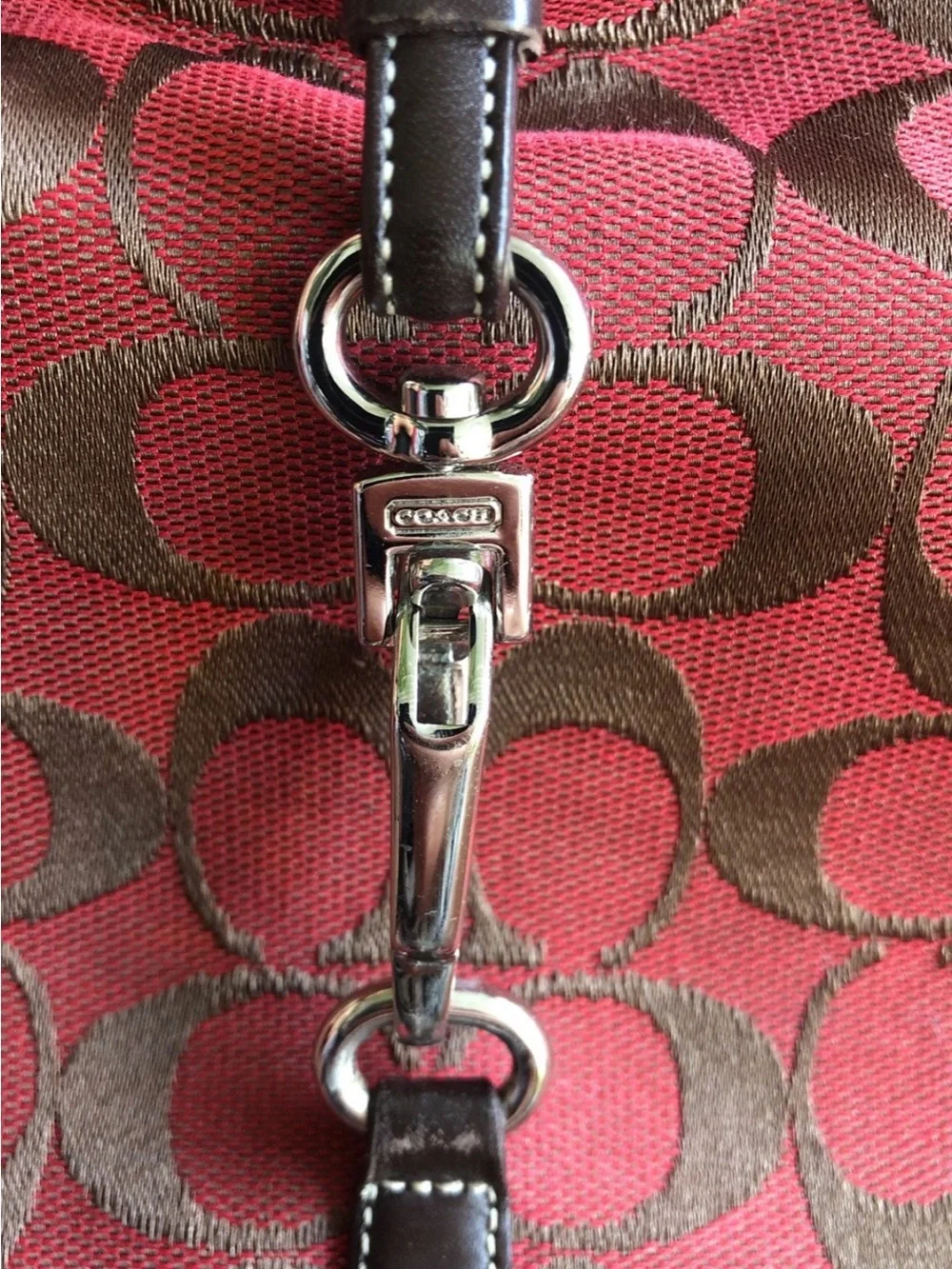 Coach Red and Brown Signature Shoulder Bag